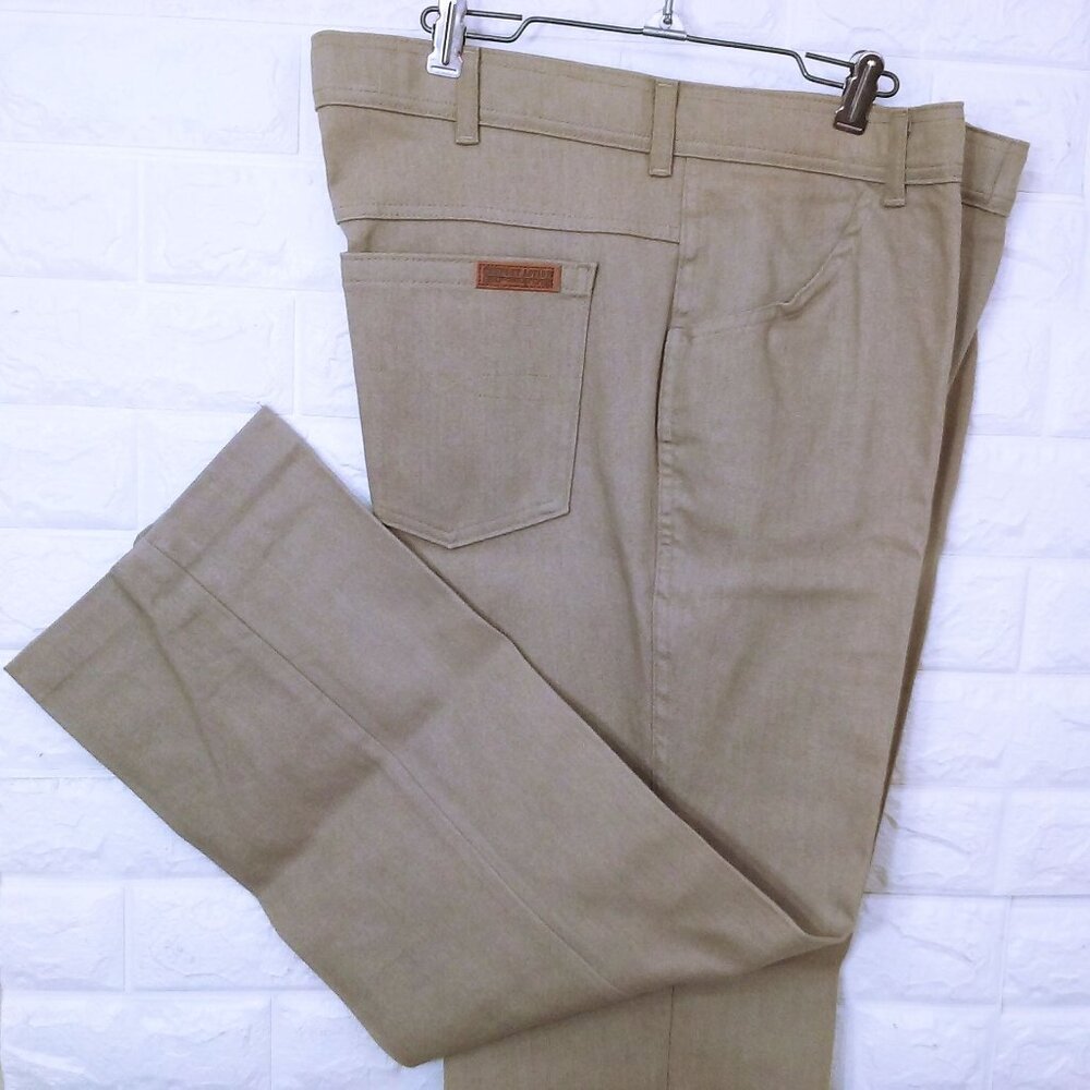 Vintage Y2K Comfort Action Sport Tan Denim Trousers Grandpa 38x32 Pockets Cotton